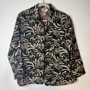 Vintage Tapestry Jacket Safari African Animals Giraffe Lion Cheetah